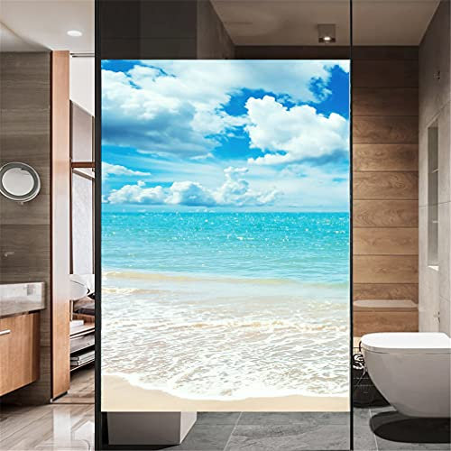 Der Strand Dekorfolie Glasmalerei Fensterfolie Sichtschuzfolie Milchglasfolie Statisch Haftend Privatsphäre Fensteraufkleber 89x120cm(35 x47.2)