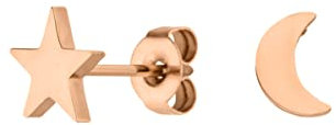 LUUK LIFESTYLE Schlichte Ohrringe aus Edelstahl, Damen Ohrstecker, Glücksbringer Geschenk für Frauen und Mädchen, filigran & wasserfest, Stern I Mond, roségold