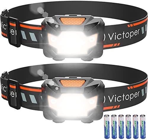 Victoper LED Head Torch, 2500L 6 Lighting Modes Headlamp, Battery Powered Waterproof for Kids Adult Camping Hiking Fishing (V1001 Orange, 2 Pack)