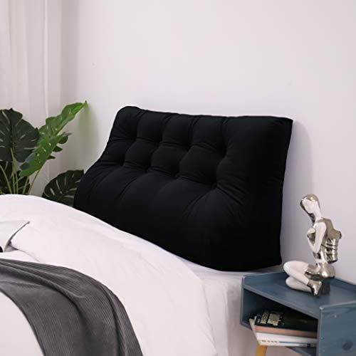 Johnear Rückenkissen Samt ergonomisch für Sofa & Bett (Schwarz, 140cm) | Samt-Rückenkissen mit ergonomischer Kurve – stützt Wirbelsäule, entlastet Rücken. Dekorative Knöpfe, Bezug waschbar.