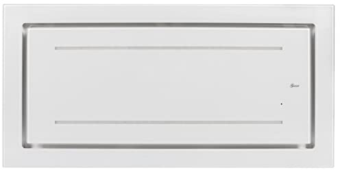GURARI Deckenhaube GCH C 341 WH 90 Prime + Schlauch | Einbau Dunstabzugshaube Decke 90 cm Weiß Glas mit Fernbedienung | Saugstark 1000 m³ | LED Strip | Timer | Decken Abzugshaube Umluft/Abluft