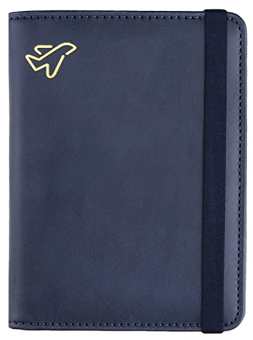 WALNEW Passport Holder, PU Leather Travel Passport Cover Wallet, RFID Passport Case with Card Holder, Travel Essentials for Women Men (Navy Blue)