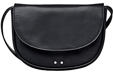 Becksöndergaard Veg Grova Bag in Schwarz - kleine Umhängetasche Damen halbrund aus Leder mit Klappenverschluss - L:18 x H:13 x B:4,5 cm