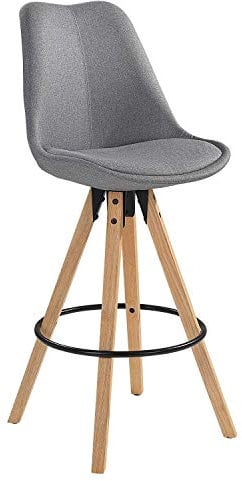 Nicht Zutreffend Barhocker mit Rückenlehne - Stoff - Holzgestell - Braun - Hellgrau - Schwarz - Barstuhl Tresenhocker Küchenhocker