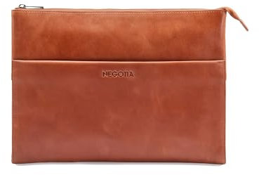 NEGOTIA Alpha Laptop Hülle, Premium Laptophülle 14 Zoll aus Vollnarbenleder, Edle Laptop Tasche 14 Zoll, Schlanke Laptoptasche für MacBook Pro, Braun