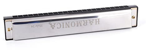 24-Loch Tonart C Mundharmonika Tremolo Mundharmonika Mundharmonika Zweireihig Mundharmonika Set (Color : Silver)
