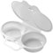 Egg Poacher Double Omelet Cup Microwave Egg Cooker With Two Hinged Flip Compartments Draining Poachers Cookware Boiler Egg Steamer For Poached Eggs Cooking Supplies Kitchen Gadget White (1Pc)