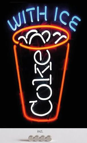 Metall Schild 20x30cm mit 4 Magneten Coke with Ice Neon Style Cocktail Bar Blechschild