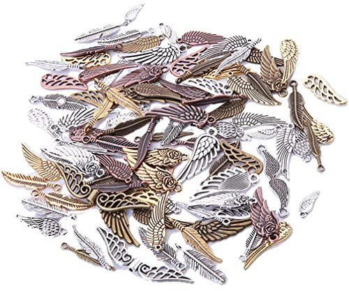 Guoguonb 100 Stücke Retro Punk Schmuck Antik Engelsflüge Anhänger Feder Engelelfen Charm Anhänger für Schmuck Basteln Armband Halskette Ohrringe Handgemachte Accessoires DIY Dekorationen, Mix