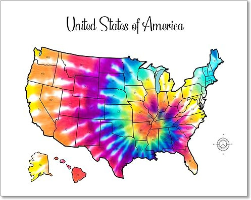 Rubbel-USA-Karte – Rubbel-Reise-Poster der Vereinigten Staaten von Amerika – Batik-Rubbel-US-Karte – dicke Karten für besuchte Staaten – groß 40,6 x 50,8 cm 50 Staatskarte – Geschenkverpackung