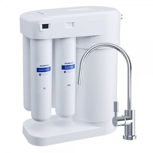 AQUAPHOR RO-101S Umkehrosmoseanlage inkl. Servicepaket mit 1 Wege Wasserhahn weiß Trinkwasserfilter Reverse Osmosis System 50 GPD Membran für 190 Liter am Tag