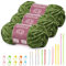 3 x 100 g (3 x 80 m) Chenille Garn, Samt Garn zum Stricken und Häkeln mit Nadeln mit großem Öhr, weiches Chenille für Kleidung, Decken, Taschen, Pullover, DIY-Strickprojekte (Olivgrün)