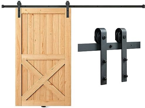 VEVOR Kit Ferramenta per Porta Scorrevole 244 cm Binario per Porta da Fienile Singola Larghezza 1,12-1,32 m Spessore 32-45 mm Carico 150kg Puleggia Silenziosa Ganci Forma J per Casa Fattoria Granaio
