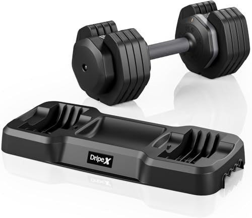 Dripex Hantel, Verstellbare Kurzhantel 24.5 kg Einzeln, Hanteln mit Anti-Rutsch Griff, Einstellbaren Hantelscheiben und Ablageschale, Fitness Kurzhanteln aus Stahl