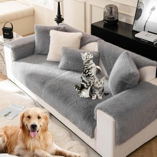 Kunstfell Sofabezug Sofa Überzug Winter Dicker Flauschiger Sofabezüge Plüsch Schonbezug Sofaüberzug Ecksofa L Form Sofaüberwurf Sofaschoner Hund Katze Sofaschutz Faux Fur Sofabezug,Kamelfarbe-10pcs