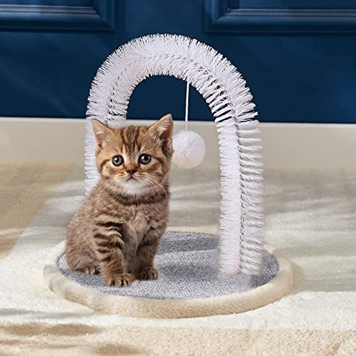 Masseur Auto-toilettant pour Arc de Chat, Brosse de Toilettage pour Chat avec Griffoir Robuste, Jouet de Brosse à Poils de Chat, Massage de Toilettage du Dos D'animal de Compagnie, Grattoirs(Beige)