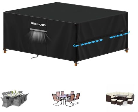 SIMPHAUS Bache de Protection Table Exterieur Bâche de Protection pour Salon de Jardin Housse Imperméable Exterieur 420D Oxford Tissu,Housse Protection Table et Chaise de Jardin 190x140x90cm
