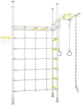 JEFLEX - weiß/gelbe Kinder Sprossenwand - Multifunktionaler Komplex für vertikaler Montage/Einfache Installation/Robuste Fitness-Station fürs Kinderzimmer/inkl. tollem Kletterwand-Zubehör