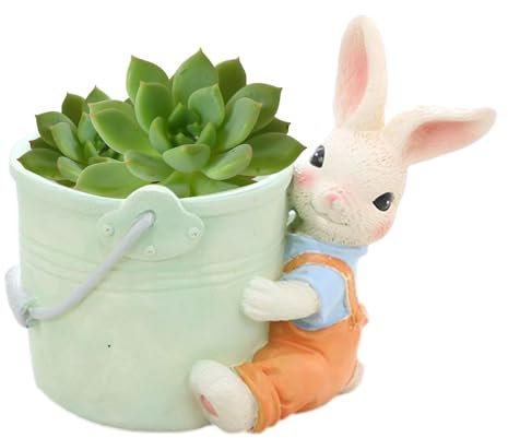 Fukamou Kaninchen-Pflanztöpfe, Blumentopf Aus Kunstharz, Cartoon-Ostern-Blumentopf Aus Kunstharz, Freistehender Übertopf, Wetterfestes Topfpflanzenzubehör Für Garten, Innenhof, Flur, Eingangshalle