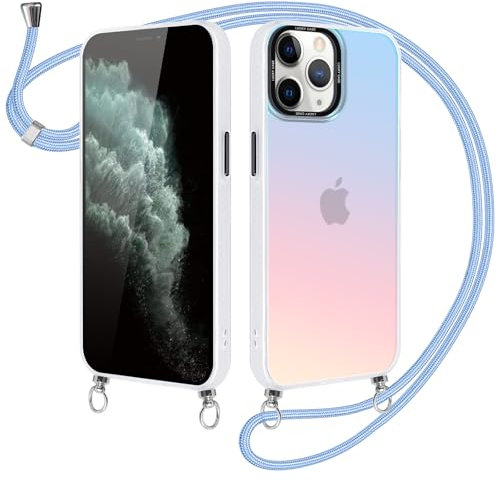 Xylota Handykette für iPhone 11 Pro MAX 6.5 '' Hülle mit Band, Bunt Matt Silikon Handyhülle Bumper Case mit Kette Kordel Schlüsselband, Stoßfeste Schutzhülle für iPhone 11 Pro MAX zum Umhängen, Blau