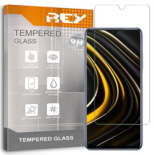 REY 2X Protector Pantalla para XIAOMI Poco M3, Cristal Vidrio Templado Premium