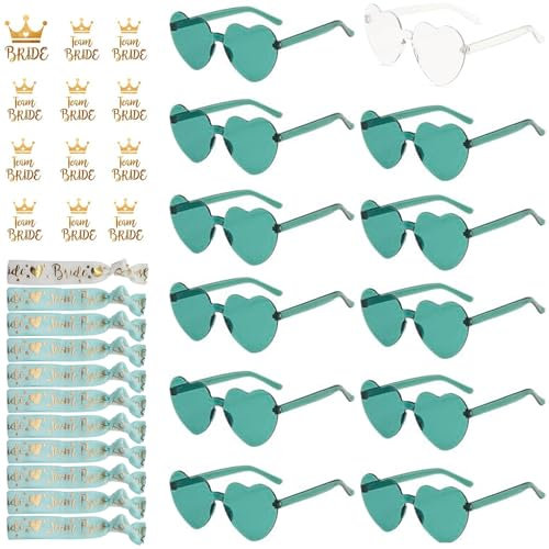 HuaMuDM 36 Stück Jga Brille Team,Herz Sonnenbrille, Party Sonnenbrille Team Bride, Hippie Herzförmige Brille, JGA Partybrillen Bride Herz Brillen,JGA Deko Accessoires