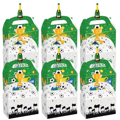 KNBMCAV 12 Stück Fußball Geschenkbox mit Henkel, Fußball Süßigkeiten Boxen, Fußball Geschenktüte, Fußball Party Tüten für Kindergeburtstag Sport Themen Partys