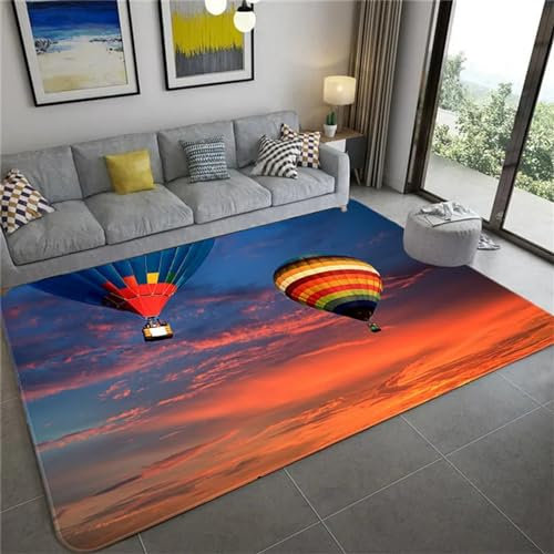 Kinderteppich Heißluftballon - Kurzflor Teppich Kinderzimmer Spielteppich Antiallergen Und Extra Weich - Babyzimmer Teppiche Für Junge Und Mädchen Babyteppich 100 X 120 cm -5W0I9X1H2O4D5