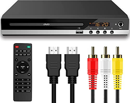 Felenny DVD- Player, 1080P HDMI DVD- Player für Smart- TV, unterstützt 1080P Full HD, mit HDMI- und AV- Kabel, CD- VCD- Player, USB- Multifunktions- Player mit Fernbedienung für Heim- Stereoanlage