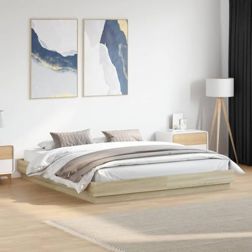 Faroom Holzbett Futonbett Bett 180x200 cm Bettrahmen Holzwerkstoff Einzelbett Doppelbett Bettgestell Sonoma-Eiche