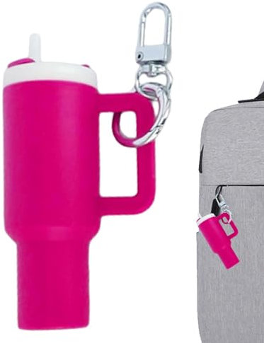 Porte-clés de tasse, porte-clé, gobelet amovible avec paille, pendentif de sac portable, petite bouteille avec couvercle et paille pour sacs, clés de voiture, Rose chaud, Siehe Beschreibung