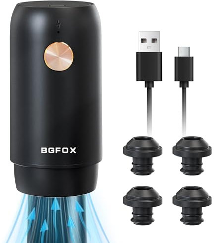 Electric Wine Saver Pump with 4 Reusable Vacuum Wine Stoppers, Rechargeable Automatic Wine Bottle Sealer Preserver for Keeps Wine Fresh USB Type-C Charging