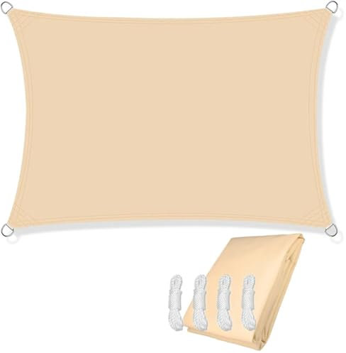 Zeltplane Camping Zelt Tarp 4x2/3/5/6M rechteckiges Sonnensegel, wasserdichter Sonnenschutz, Wetterschutz, Überdachung, UV-Schutz for Terrasse, Balkon, Garten, Markise(Beige,2Mx4M)
