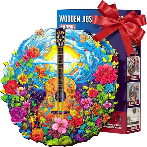 ESC WELT Holzpuzzle Gitarre 300 Teile - Anspruchsvolles Denkspiel für Kinder & Erwachsene - Umweltfreundliches & Unterhaltsames Lernspielzeug - Herausforderndes Spiel - Denkspiel aus Holz
