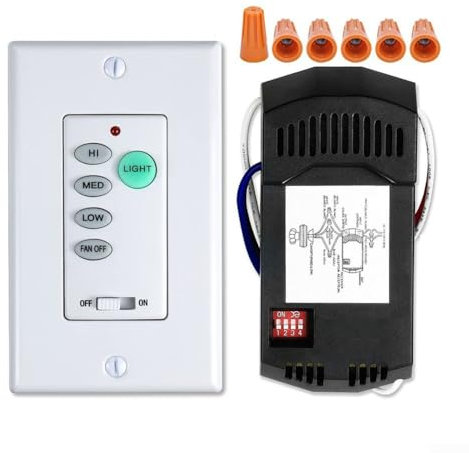 EpheyFIF Wireless Ceiling Fan Lights Remote Control Kit Wall Control Kit For Ceiling Fan With UC9050T And R28 Receiver, 3 Fan Speeds & Dimmers(B)