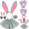 LUKIUP Hase Kostüm Damen Sexy, Osterhasenohren Tier Kostüm, Hasen-Zubehör-Set mit Hasenohren, Schwanz, Fliege und Gesichtstattoo für Ostern Bunny Cosplay (Graurosa/6-teiliges Set)