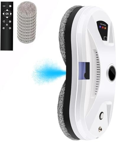 Eznaobo Fensterputzroboter mit Sprühfunktion, 5600Pa Fensterreiniger Roboter Automatischer, Elektrischer Fensterputzer Fernbedienung für Innen- und Außenfenster, 10x Lappen (White)