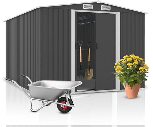 2mGoods XXL Robustes Gartenhaus aus Metall, ca. T313 B260 H190 cm, 15 m³ Stauraum, extra Kantenschutz, stabile Schiebetüre, luftig und trockenes Innenklima, Geräteschuppen, Gartenhütte, Gerätehaus