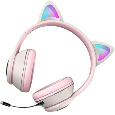 HOMSFOU Cat Ear Headphones Rgb Light Gaming Headset Microphone Headset for Girls