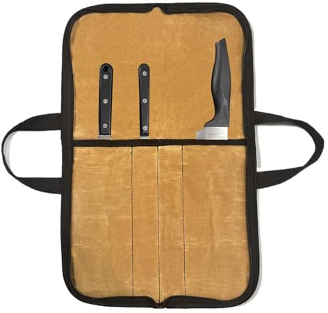Borsa per coltelli, resistente per posate – portatile da viaggio per coltelli da chef in tela cerata per gli appassionati di cucina, uomini e donne, cachi, Refer to