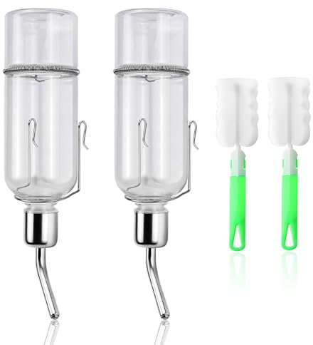SMLOPLOM Pack of 2 Rabbit Drinking Bottles, Automatic Water Drinker 350 ml + 2 Brushes, Water Dispenser for Rabbits, Guinea Pigs, Hamsters, Chinchillas and Other Rodents, Transparent