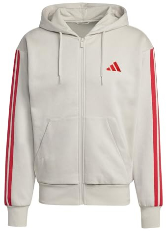 adidas Men's ESSENTIAL THREE STRIPES FLEECE ZIPPER HOODIE, wonder alumina/pure ruby, M