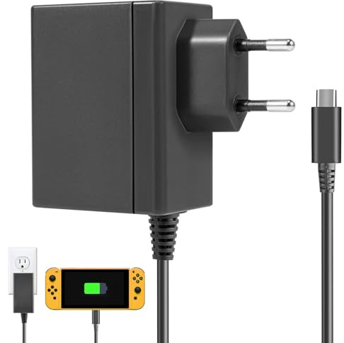 Chargeur 39 W Compatible avec Nintendo Switch/Deck Dock/Lite/OLED/Pro Controller, Prend en Charge Le Mode TV, Chargeur Rapide, avec câble de Recharge de 1,5 m, Adaptateur Secteur Console