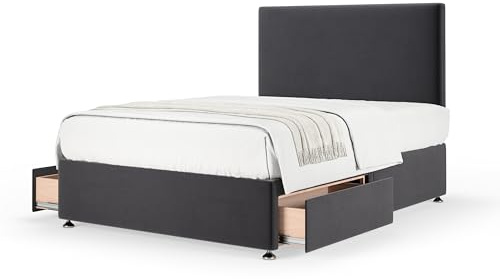 Bedmaster Plush Velvet Divan Base With Storage And Plain Headboard - Colour And Size Options (Graphite 2 Drawer, King (U.K. Standard))