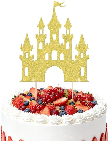 1 Stück Schloss Tortendeko, Prinzessin Schloss Thema Glitzer Tortendeko Geburtstag Deko, Schloß Cake Topper Dekorationen für Geburtstag Party Hochzeit Kuchen Dekorationen (Gold)