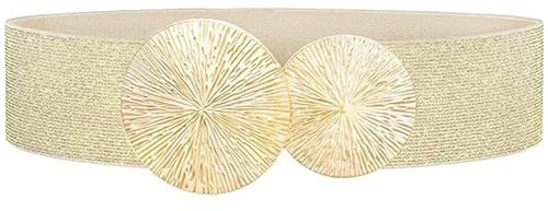 Businey Elastischer Breiter Gürtel Damen, Taillengürtel mit Goldener Schnalle, Mode Stretch Gürtel Damen für Kleider, Mäntel