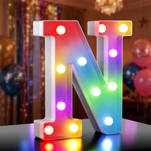 Ledido LED Buchstaben Lichter Alphabet N, 35 Farben Led Leuchtbuchstabe | LED Brief Beleuchtung Buchstaben Nacht Lichter Dekoration für Geburtstagsfeier, Hochzeit, Kinderzimmer, Buchstaben N