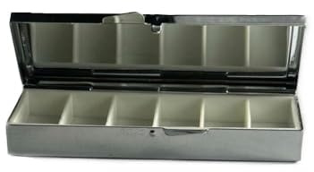 Edelstahl Tablettendose mit 6 Fächern, 8,6 × 3,2 × 1,5 cm, Silber