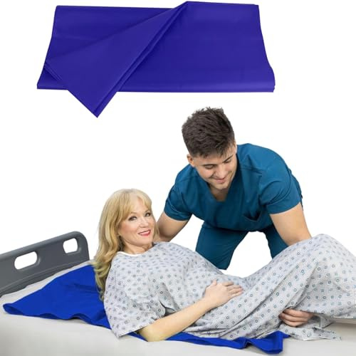 LEOINAER Gleittuch Pflegehilfe 1 Stück 115x75cm Blau für Bett Sofa Rollstuhl – Rutschhilfe für Bettlägerige zur Positionsverlagerung Pflegeunterstützung mobil im Alltag