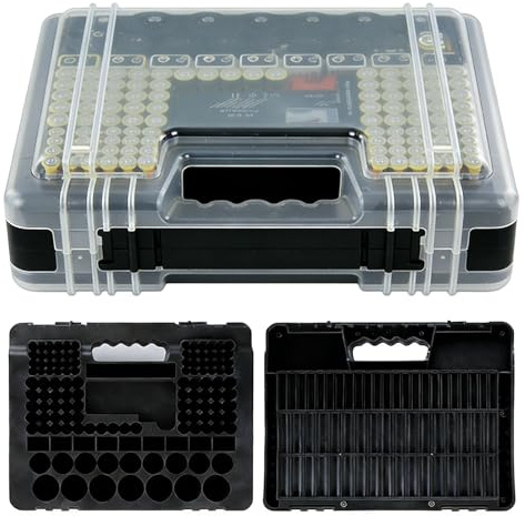 GOEDCH Lot de 239 boîtes de rangement pour batteries : organiseur de batterie noir, boîte de rangement pour piles compatible avec AAA, AA, C, D, 9 V, boîte de rangement pour batteries avec